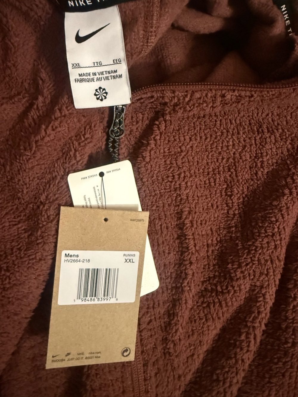Nike Men's Zip-Up Sherpa Jacket in Mauve Brown - Picture 2 of 4